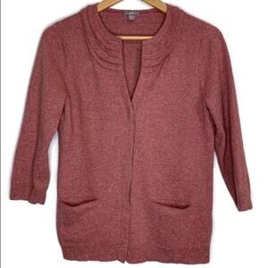 J JILL Cardigan Sweater Rose Heather Silk Wool S Academia Twee Pink